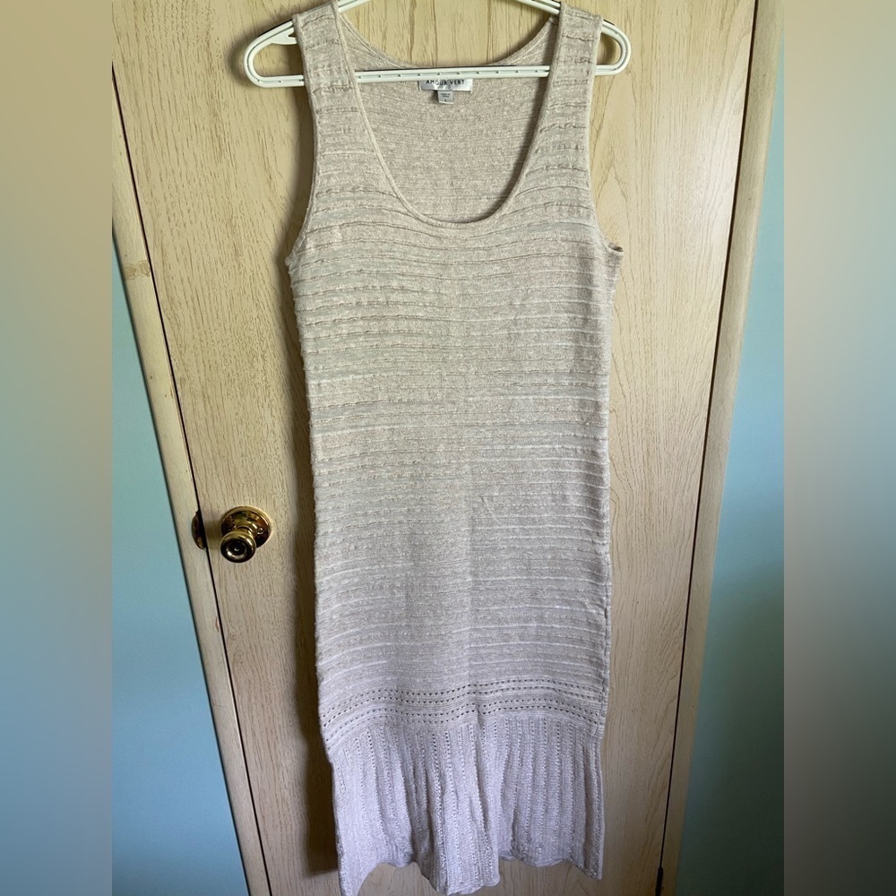 AMOUR VERT Linen Blend Textured Knit Sweater Body-con Dress Tank w/Flip Hem Sz L